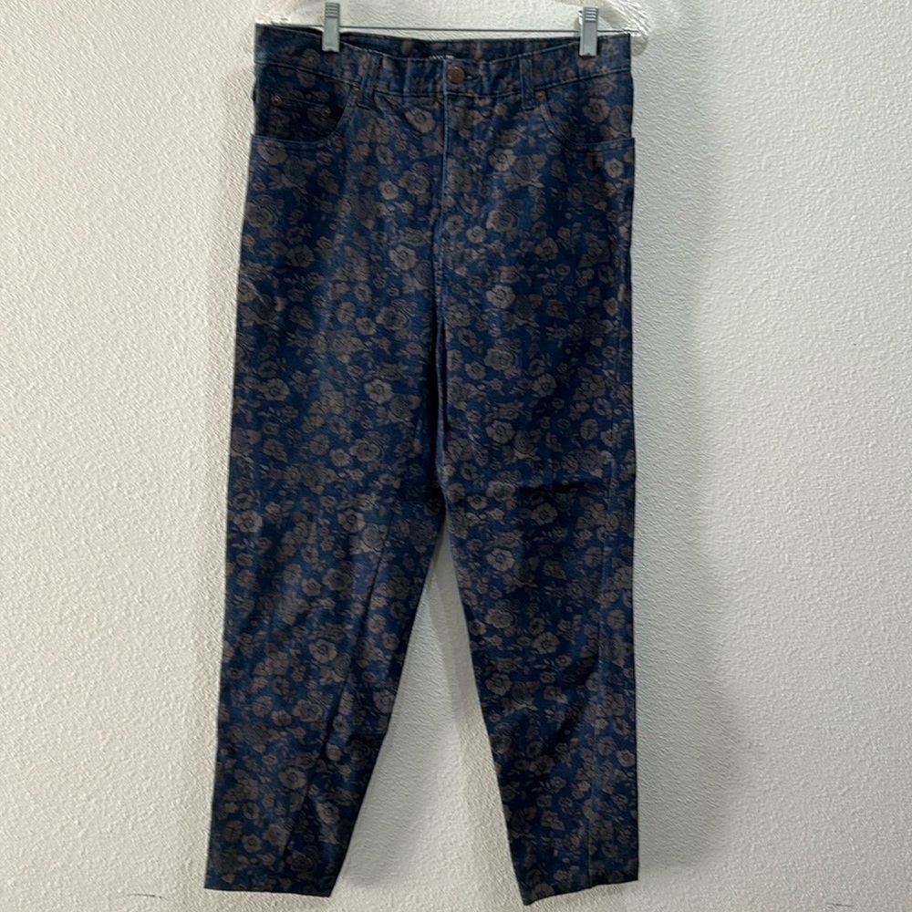 Bill Blass Easy Fit Womens High Rise Straight Leg Blue Bronze Floral Jeans SZ 10